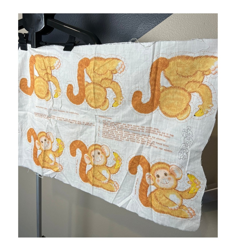 Vintage Cut & Sew Monkey Fabric Panel Plush Toy Craft Kit 7702